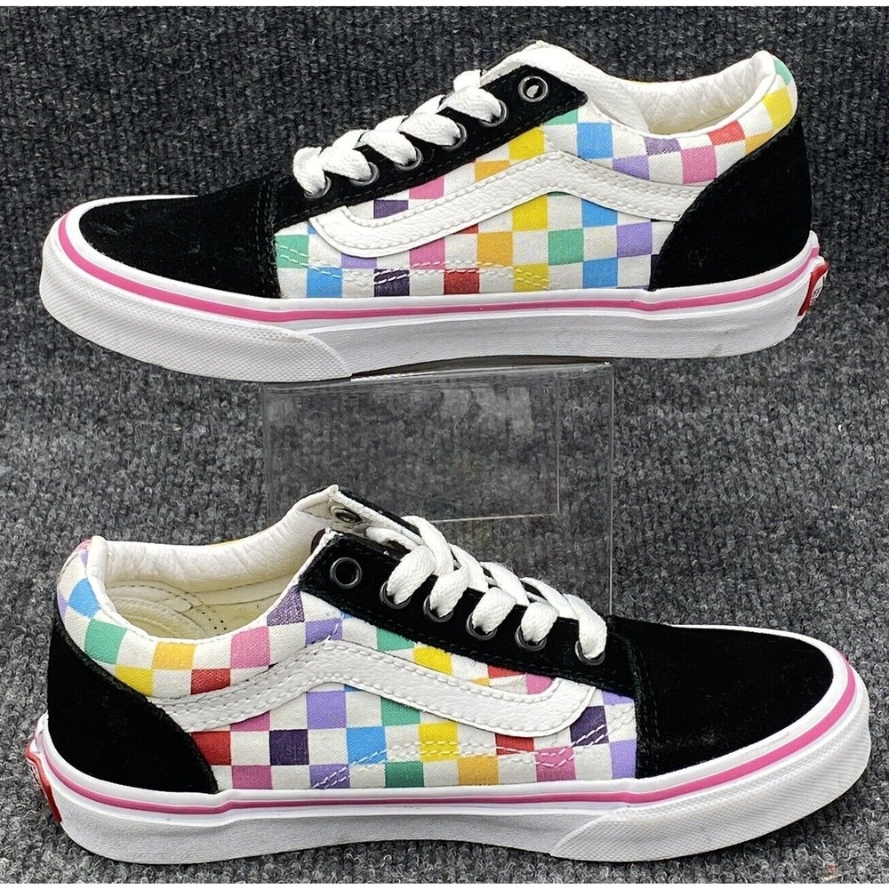 Vans Old Skool Checkerboard Kids Size 2 Skate Shoes Rainbow Low Top Lace Up - Picture 3 of 9